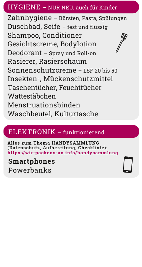 Bedarfsliste Wir packen's an